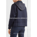 Navy Cotton Jersey und Shell Hooded Top OEM / ODM Herstellung Großhandel Mode Frauen Bekleidung (TA7018H)